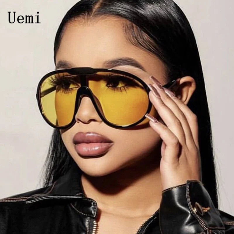 Vintage One Piece Sunglasses For Women Men Yellow Oversize Sun Glasses Female Shades UV400 Eyeglasses