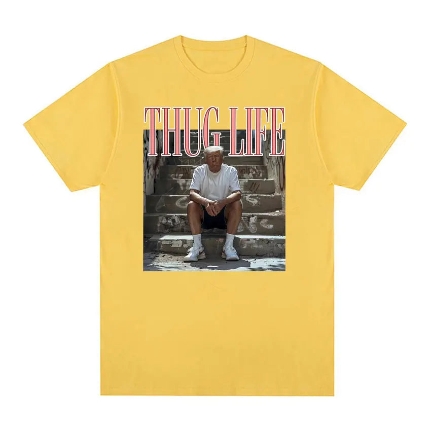 Funny Thug Life Meme Tee Shirt Men's Clothing Fashion Short Sleeve T-shirt Unisex Crewneck 100% Cotton T Shirt Tops Yellow