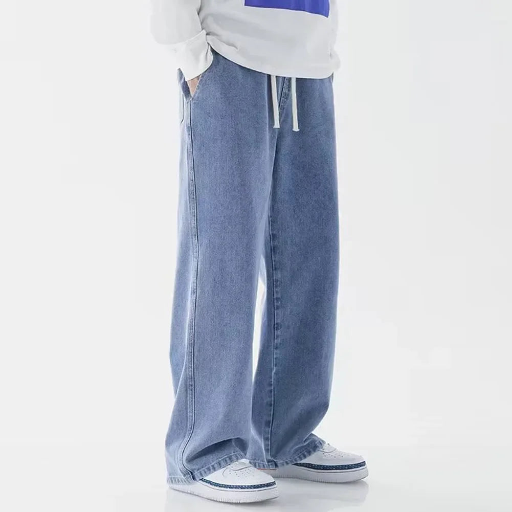 Men Straight Jean Loose Streetwear Wide Leg Neutral Pants Fashion Baggy Trousers Light blue CHINA