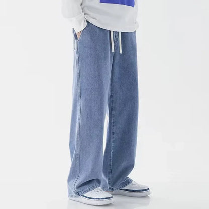 Men Straight Jean Loose Streetwear Wide Leg Neutral Pants Fashion Baggy Trousers Light blue CHINA