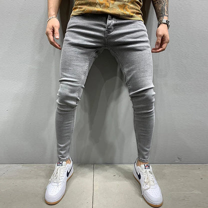 Men's Stretchy SKinny Jeans Solid Color Slim Fit Casual Pants gray CHINA