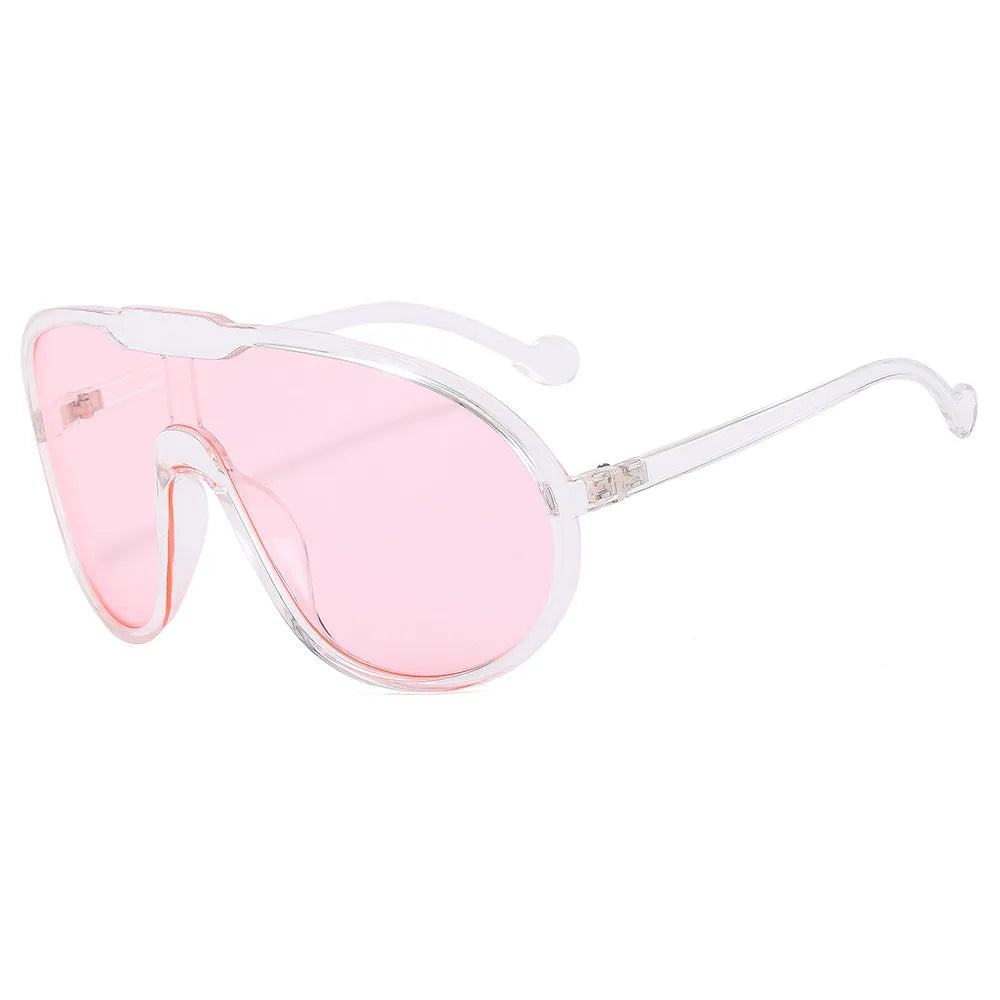 Vintage One Piece Sunglasses For Women Men Yellow Oversize Sun Glasses Female Shades UV400 Eyeglasses Transparent Pink As the picture