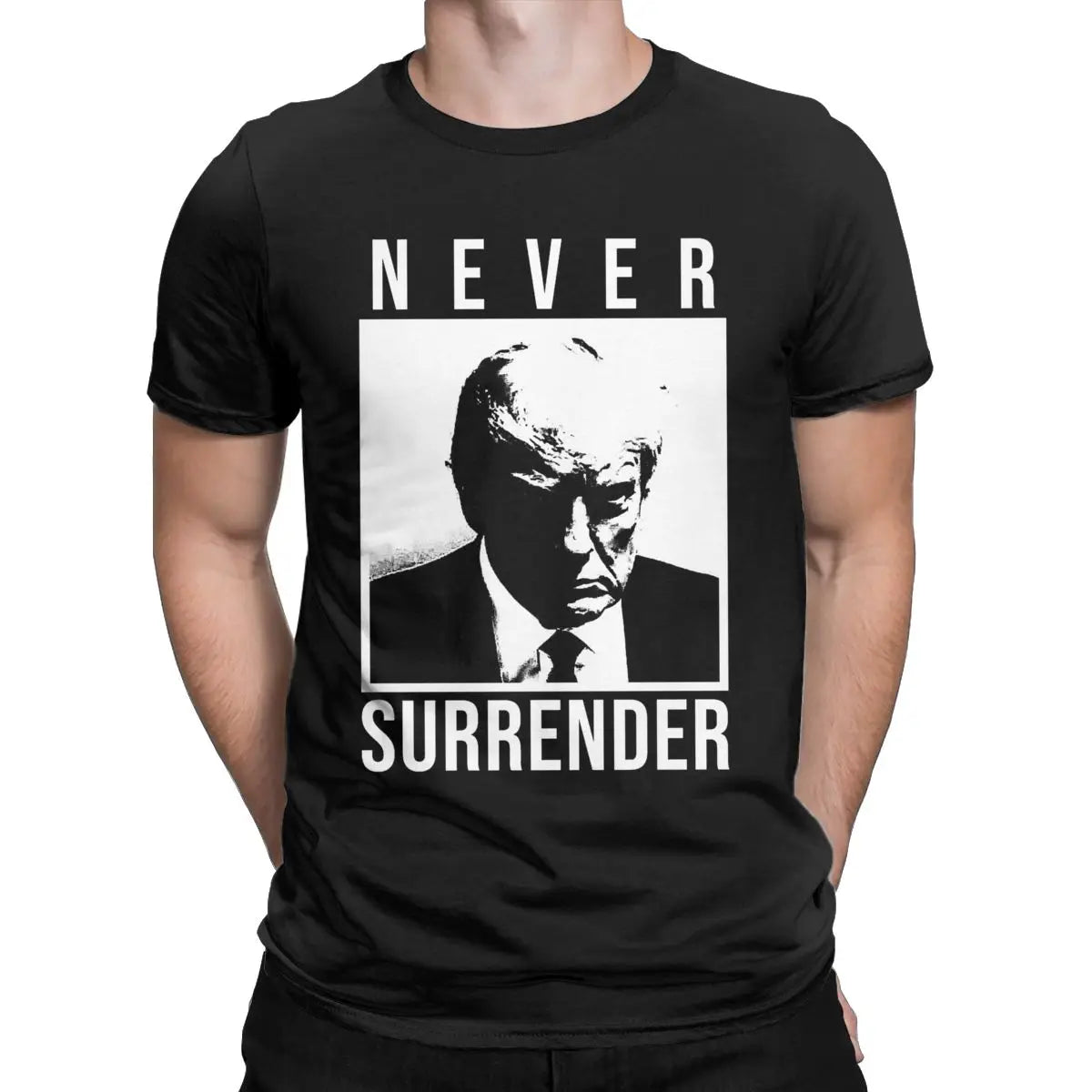 Men's T-Shirts TRUMP MUGSHOT Never Surrender Novelty 100% Cotton Tees Short Sleeve Donald T Shirt O Neck Clothes Gift Idea As Shown