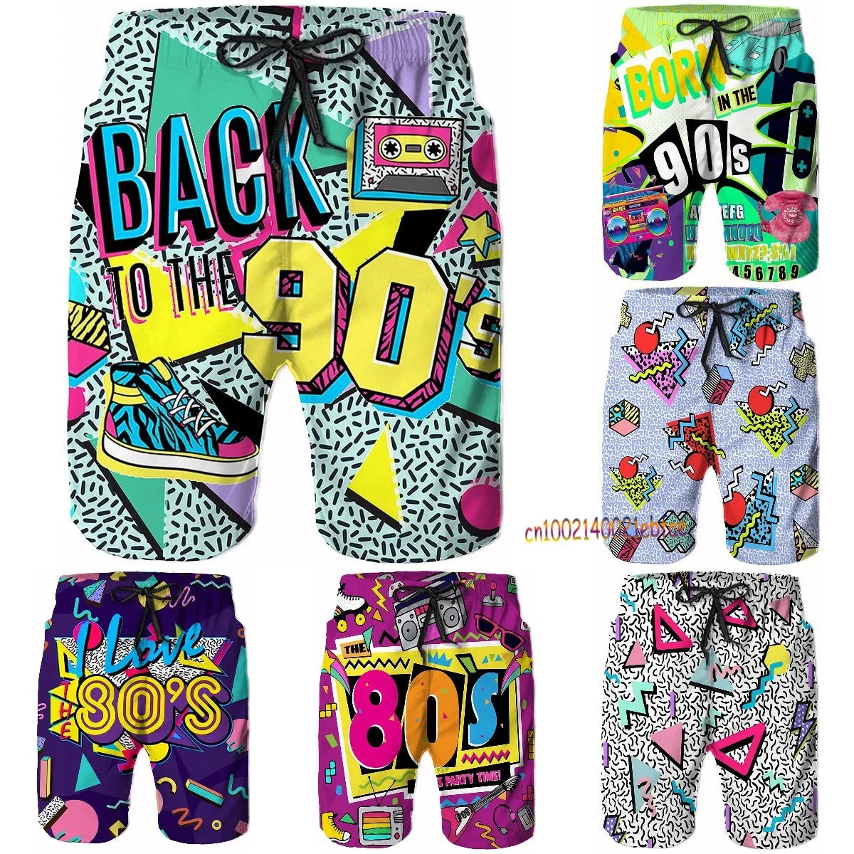 Funny Retro 80s 90s Icons Mens Swim Trunks Quick Dry Beach Board Shorts Summer Surf Boardshorts with Side Pockets High Quality