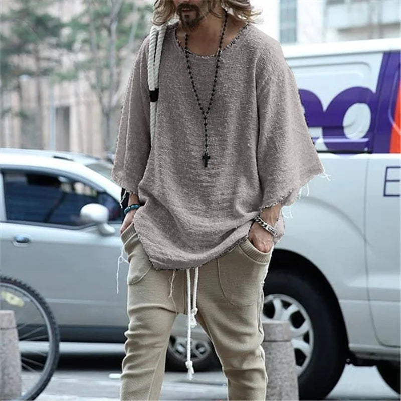 Long Sleeve O-neck T-shirt Men's Casual Loose Top