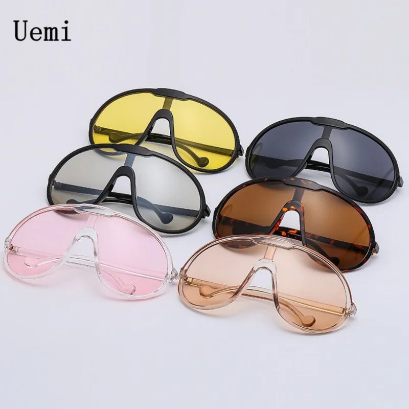 Vintage One Piece Sunglasses For Women Men Yellow Oversize Sun Glasses Female Shades UV400 Eyeglasses