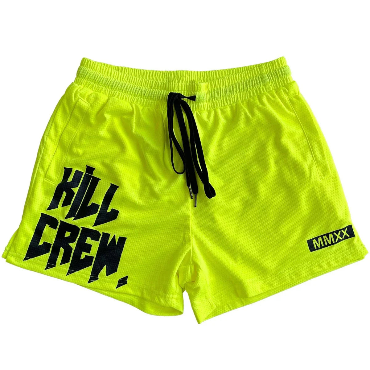 Bodybuilding Shorts Men Summer Running Sport Gym Fitness Breathable Mesh Bermuda Boxing Training Male Quick Dry Beach Pants Fluorescent green