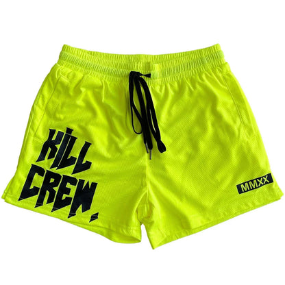 Men Summer Running Sport Bodybuilding Shorts Gym Fitness Training Male Quick Dry Beach Pants Breathable Mesh Bermuda Boxing Fluorescent green