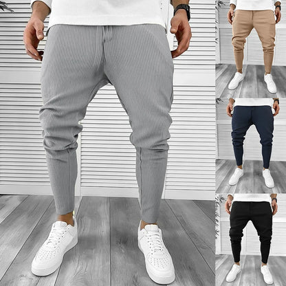 Streetwear Mens Pencil Pants Corduroy Ribbed Pure Color Slim Trouser Spring Vintage Classic Men Clothing Casual Drawstring Pants