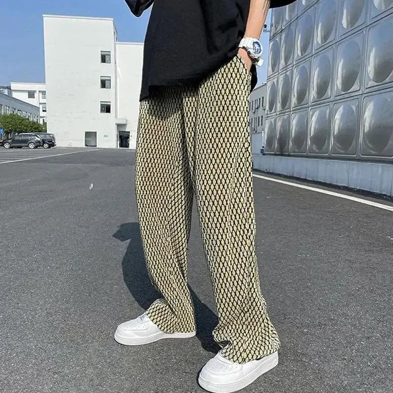 Men's Casual Pants Hip Hop Hippie Trousers Male Plaid Loose Summer Stylish Korean Style Y2k Cotton Long New in Free Shipping