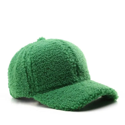 Winter Baseball Cap Women Artificial Lamb Wool Hats Keep Warm Cap Plush Baseball Caps Spring Baseball Cap Solid Sunshade green 56-59cm