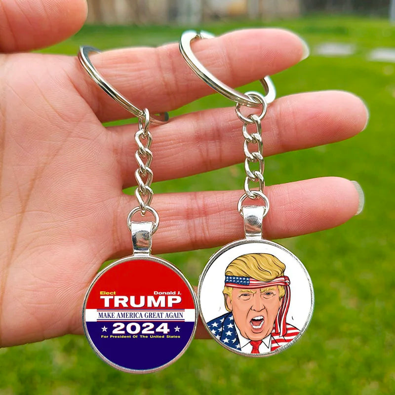 2024 Flag Keychain Save America Again Creative Glass Cabochon Pendant Key Chains for Men Women Keyring