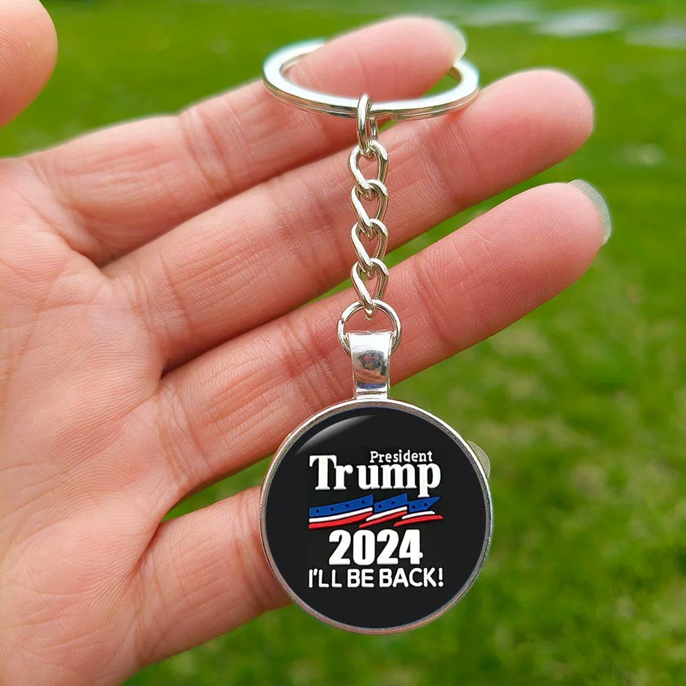 2024 Flag Keychain Save America Again Creative Glass Cabochon Pendant Key Chains for Men Women Keyring Style 2