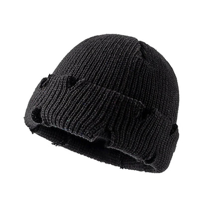 Candy Colors Distressed Beanie Black