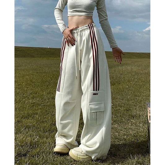 Oversized Striped Sweatpants Women Y2K Streetwear Cargo Pants Harajuku Wide Leg Joggers High Waist Baggy Sports Trousers