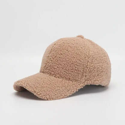 Winter Baseball Cap Women Artificial Lamb Wool Hats Keep Warm Cap Plush Baseball Caps Spring Baseball Cap Solid Sunshade khaki 56-59cm