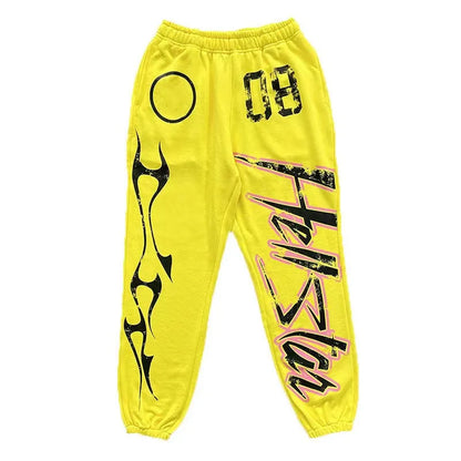 Hellstar Solid Color Casual Loose Print Hip Hop Retro Trendy Sweats Yellow