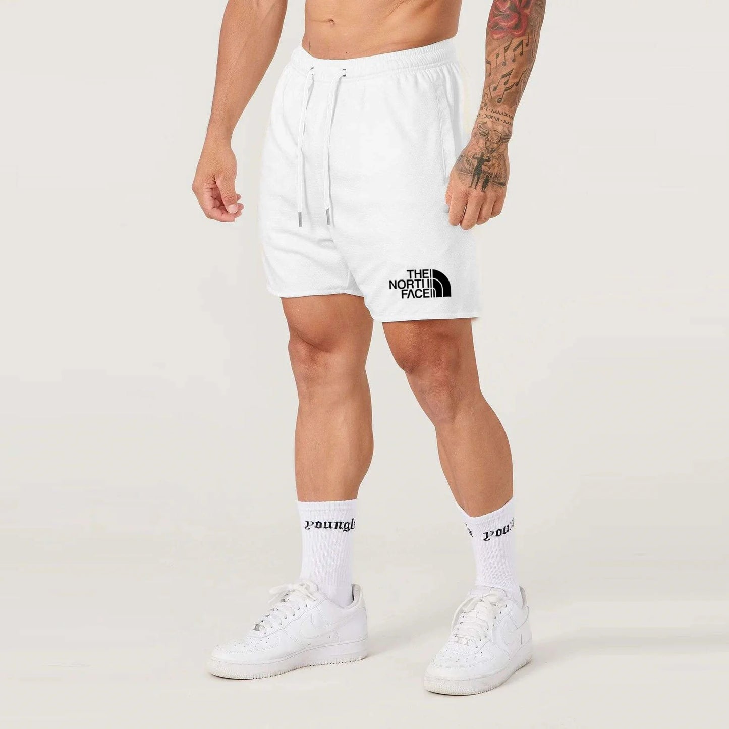 Summer New Sports Fitness Shorts Men's Basketball Game Training Running Casual Loose Quick-Drying Five-Point Pants white-H