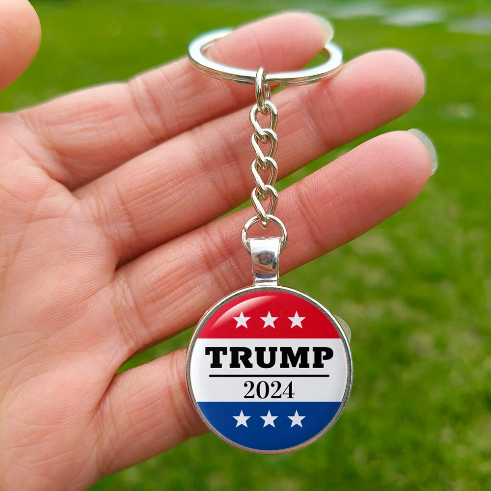 2024 Flag Keychain Save America Again Creative Glass Cabochon Pendant Key Chains for Men Women Keyring Style 1