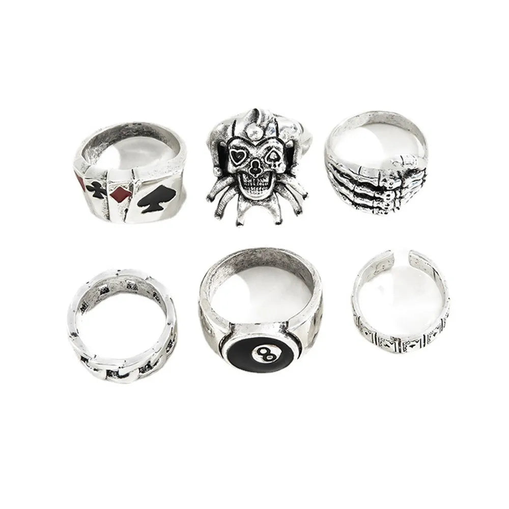 Punk Poker Joker Silver Color Rings