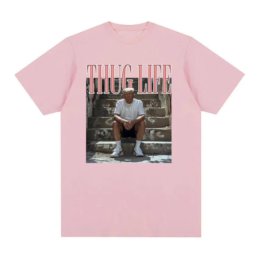 Funny Thug Life Meme Tee Shirt Men's Clothing Fashion Short Sleeve T-shirt Unisex Crewneck 100% Cotton T Shirt Tops Pink