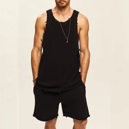 Men's Suit Two-piece Sets Knitted Sleeveless Tank Top Shorts Casual Sports Fashion Suit Streetwear Men's Fashion Tracksuit