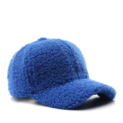 Winter Baseball Cap Women Artificial Lamb Wool Hats Keep Warm Cap Plush Baseball Caps Spring Baseball Cap Solid Sunshade blue 56-59cm