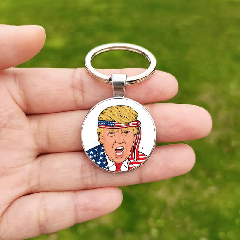 2024 Flag Keychain Save America Again Creative Glass Cabochon Pendant Key Chains for Men Women Keyring Style 12