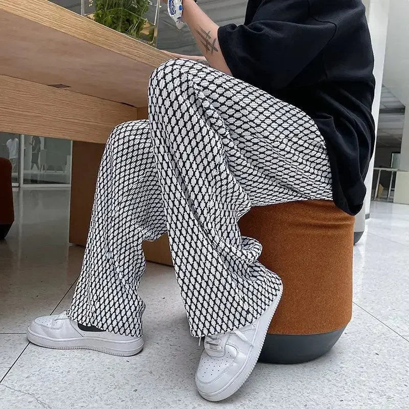 Men's Casual Pants Hip Hop Hippie Trousers Male Plaid Loose Summer Stylish Korean Style Y2k Cotton Long New in Free Shipping