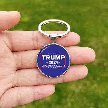 2024 Flag Keychain Save America Again Creative Glass Cabochon Pendant Key Chains for Men Women Keyring Style 8