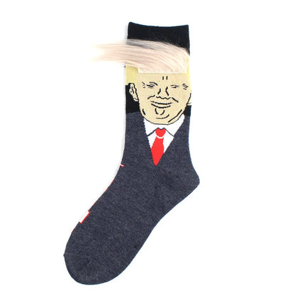 2024 President Donald Trump Spoof Funny Socks Men Women Character Abstract 3D Fake Hair Trump Crew Sokken Homme Dropship 5