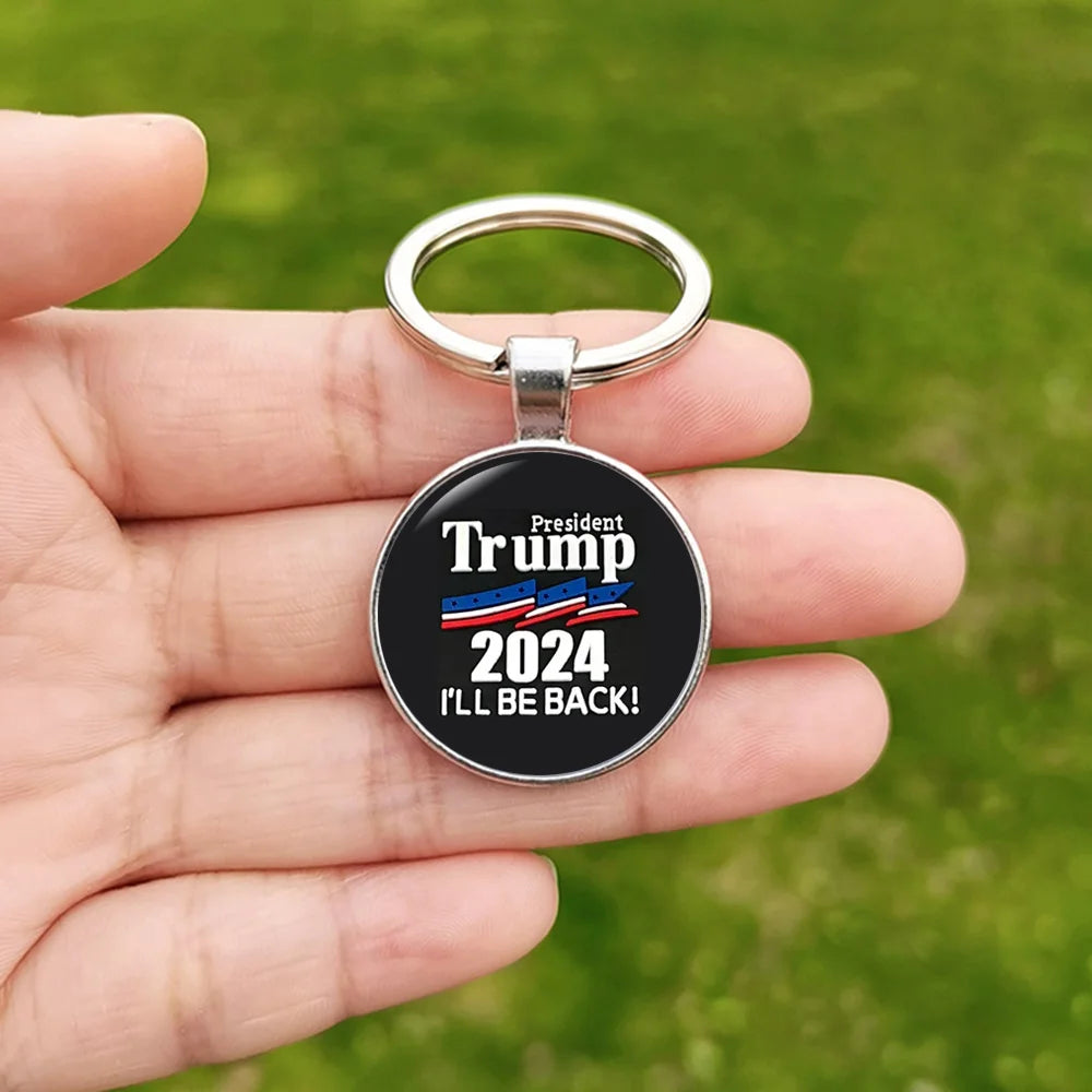 2024 Flag Keychain Save America Again Creative Glass Cabochon Pendant Key Chains for Men Women Keyring Style 11