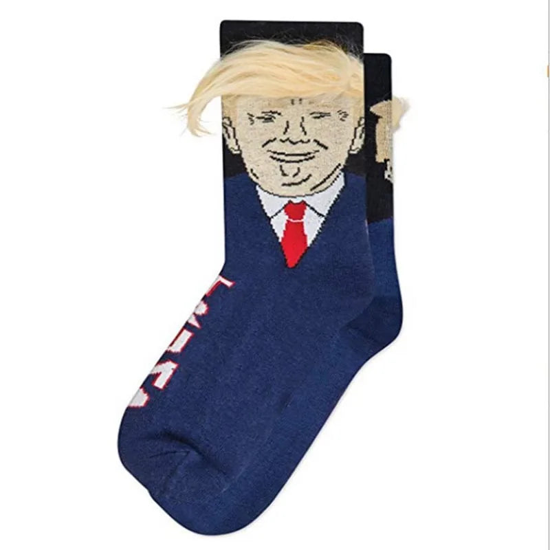 2024 President Donald Trump Spoof Funny Socks Men Women Character Abstract 3D Fake Hair Trump Crew Sokken Homme Dropship 6