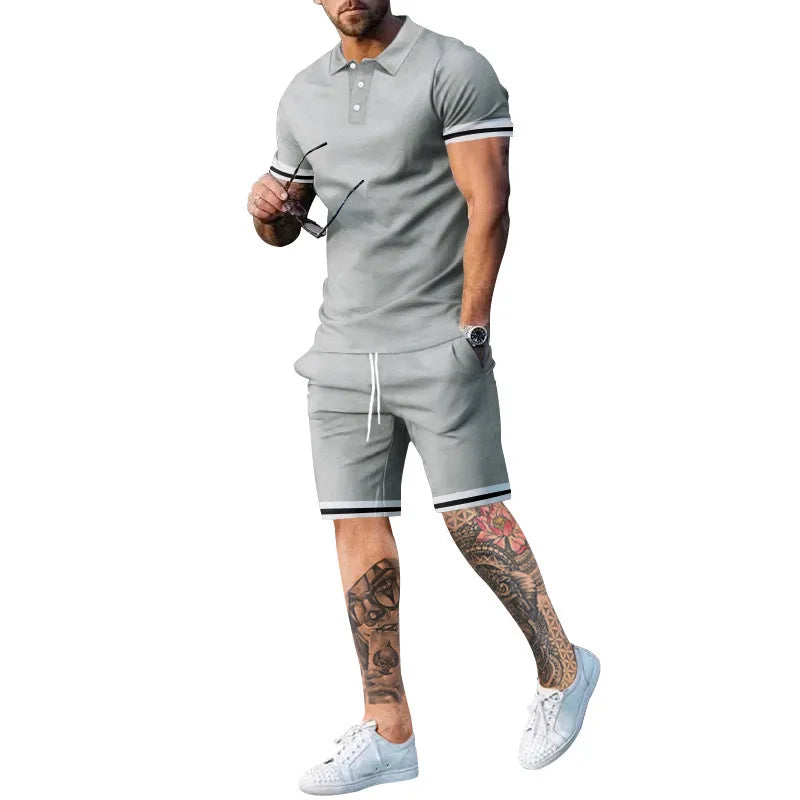 New Summer Fashion Short Sleeve T Shirt Shorts Sets Men 2 Piece Outfits Trend Casual Oversized T-shirts Sportswear Tops Outfits gray