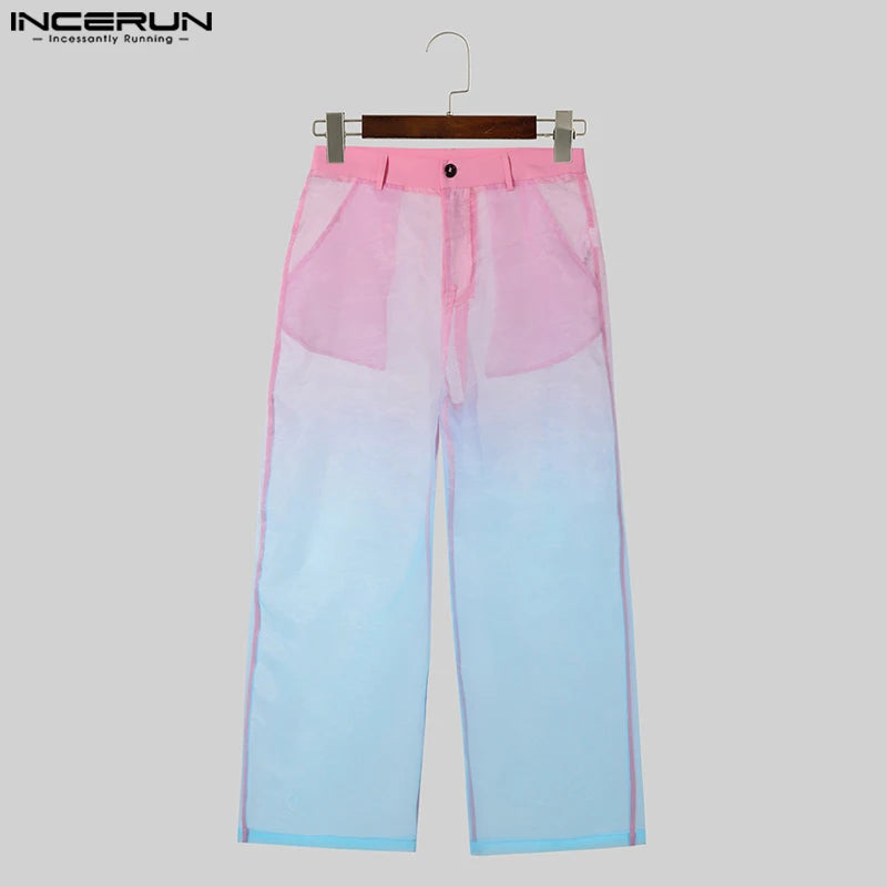 INCERUN 2024 American Style Trousers Sexy Fashion Men Gradual Tie Dyed Long Pants Casual Party Shows Hot Selling Pantalons S-5XL