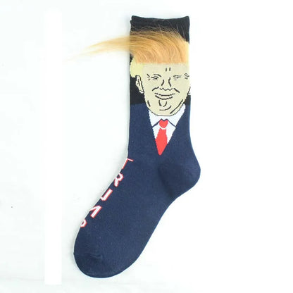 2024 President Donald Trump Spoof Funny Socks Men Women Character Abstract 3D Fake Hair Trump Crew Sokken Homme Dropship 2