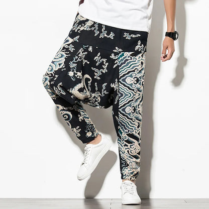 Prints Cotton Joggers Men Baggy Hippie Boho Drop Pants