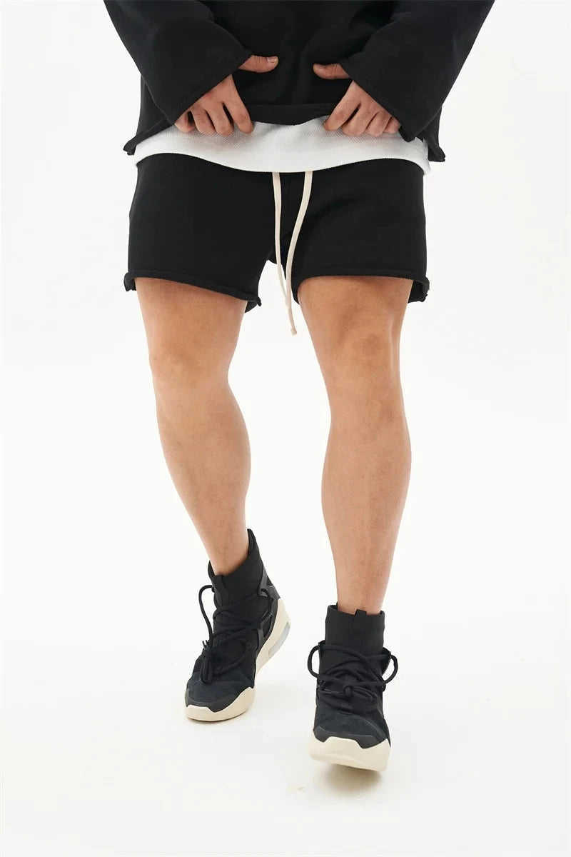 New Men Loose Sports Shorts Summer Cotton Pure Color Running Training Short Pants Gym Fitness Shorts Men's Sweatpants Black