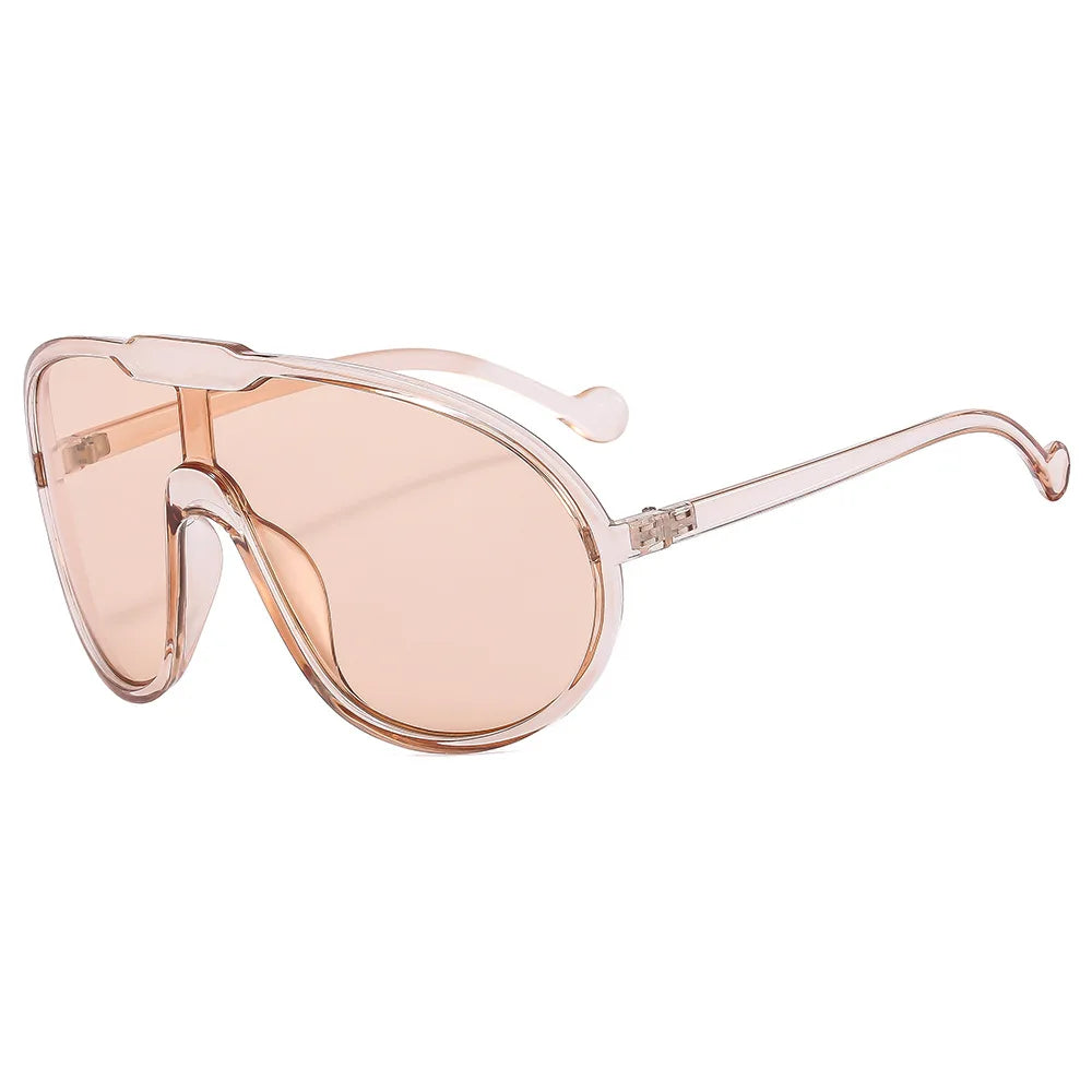 Vintage One Piece Sunglasses For Women Men Yellow Oversize Sun Glasses Female Shades UV400 Eyeglasses Champagne As the picture