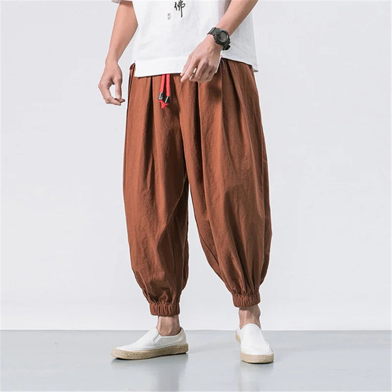 Men Loose Harem Trousers Brown