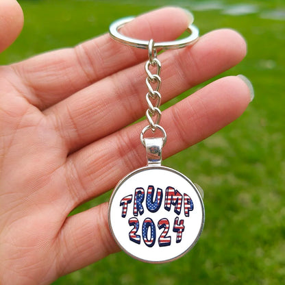 2024 Flag Keychain Save America Again Creative Glass Cabochon Pendant Key Chains for Men Women Keyring Style 4