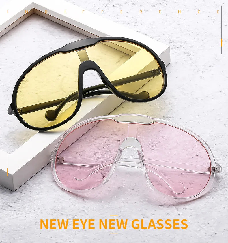 Vintage One Piece Sunglasses For Women Men Yellow Oversize Sun Glasses Female Shades UV400 Eyeglasses