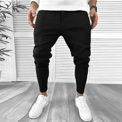 Streetwear Mens Pencil Pants Corduroy Ribbed Pure Color Slim Trouser Spring Vintage Classic Men Clothing Casual Drawstring Pants 02 Black