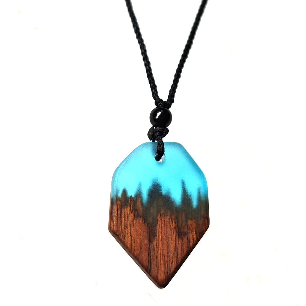 Unisex Fashion Wood Resin Necklace Pendant, Woven Adjustable Rope Chain Steel color