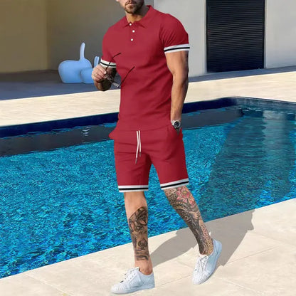 New Summer Fashion Short Sleeve T Shirt Shorts Sets Men 2 Piece Outfits Trend Casual Oversized T-shirts Sportswear Tops Outfits red