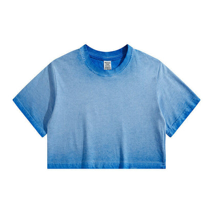 Distressed Colorful Frayed Cropped T-shirt Hip-hop In blue