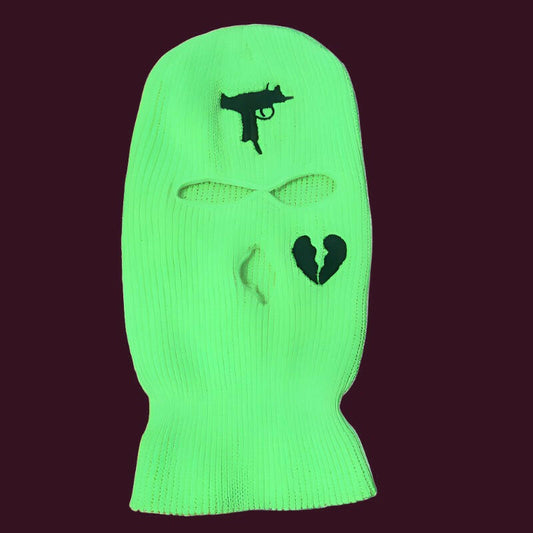 UZI Broken Heart Embroidered Acrylic Three-hole Ski Mask Green One size