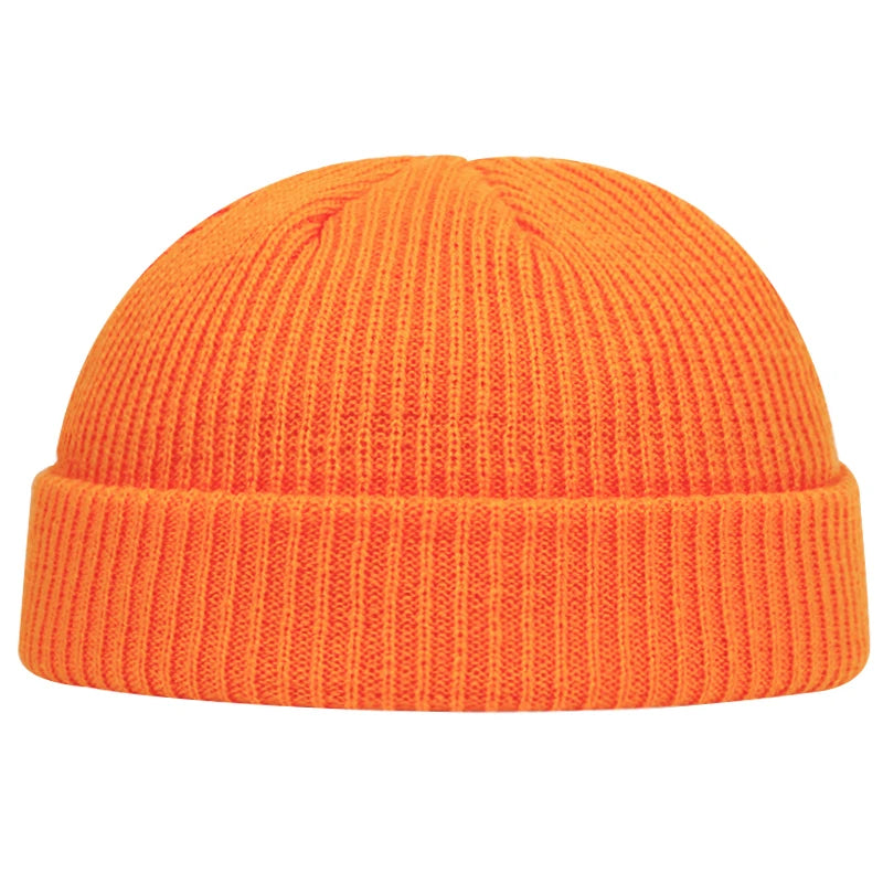 Cuff Short Brimless Retro Beanie orange