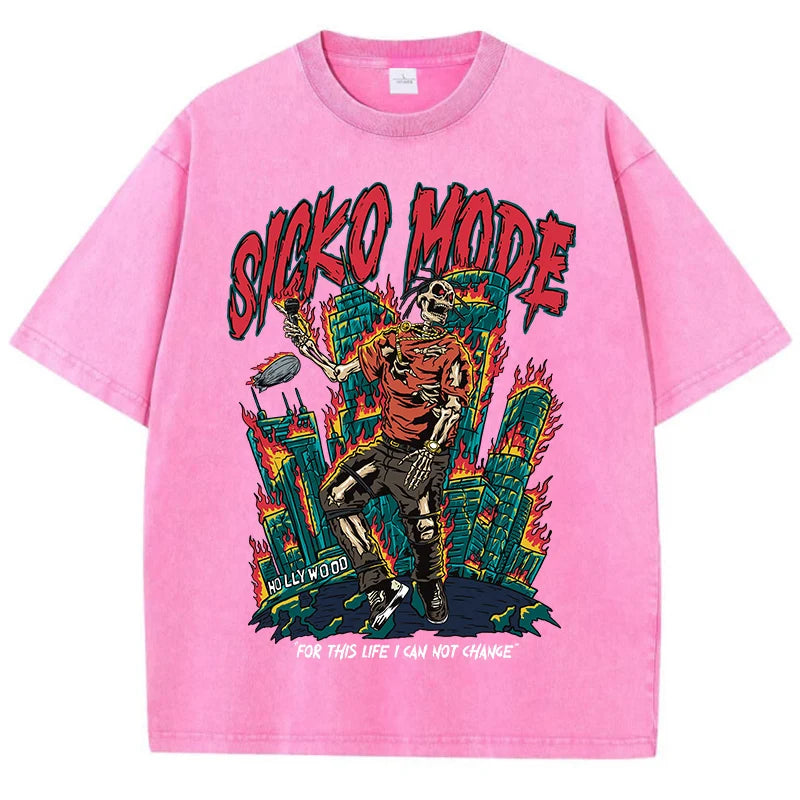 Sicko Mode vintage wash T-shirt Rose Red