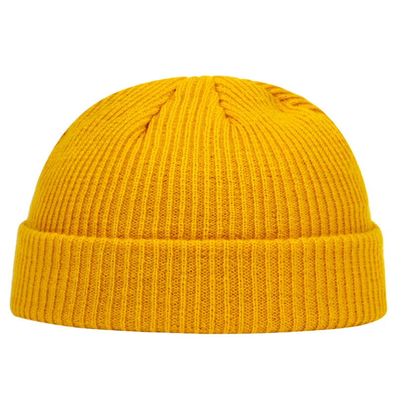 Cuff Short Brimless Retro Beanie yellow